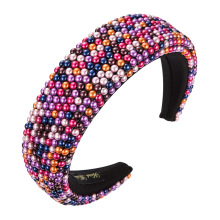 new personality exaggerated gypsophila wide-sided thick sponge pearl headband for ladies, pure color fabric headband
